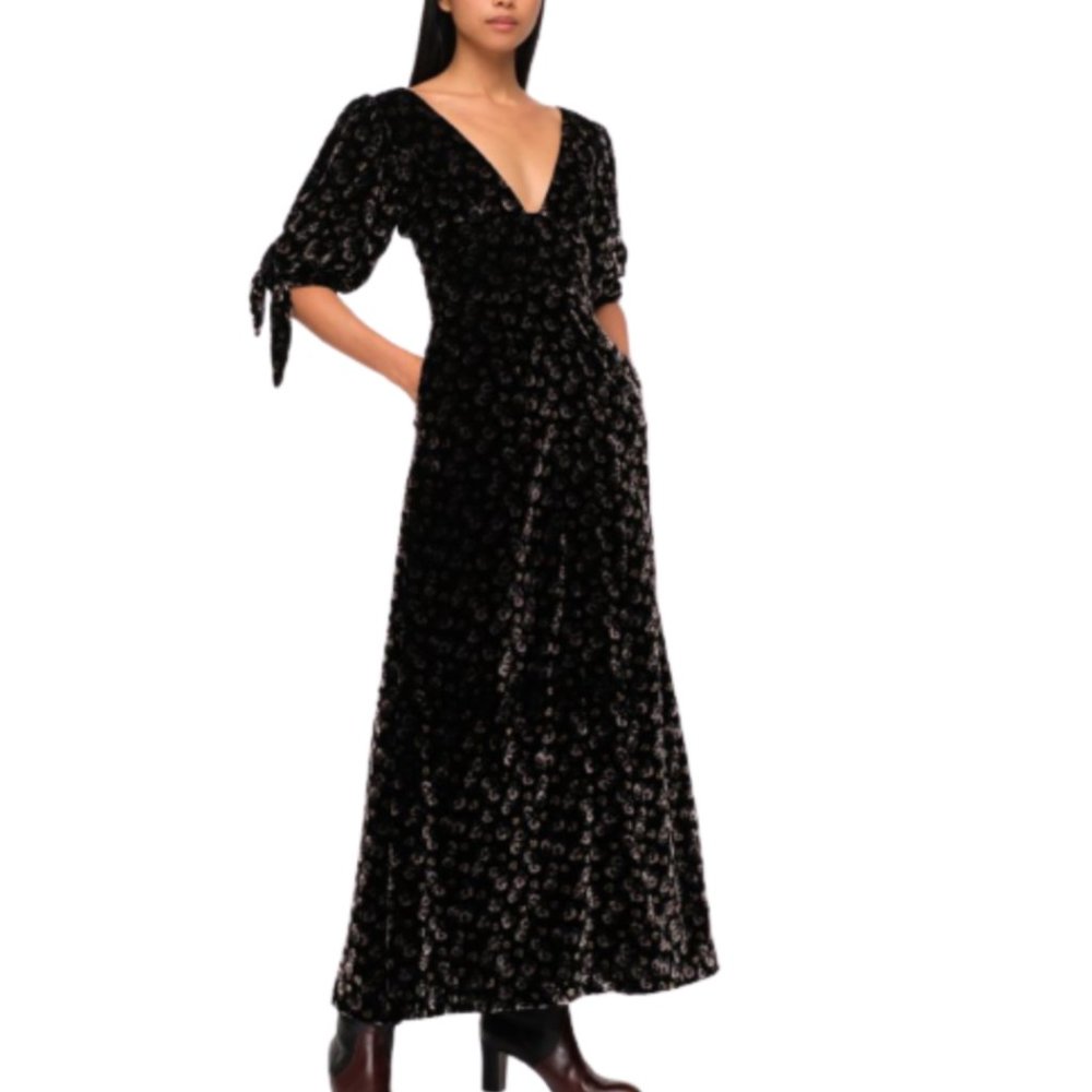 Sea New York Valerie Velvet Back Tie Navy Floral Maxi Dress - 8 NWOT